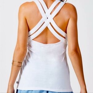 Fabletics Aldis tank top, white, XS, double crisscross straps, high neck